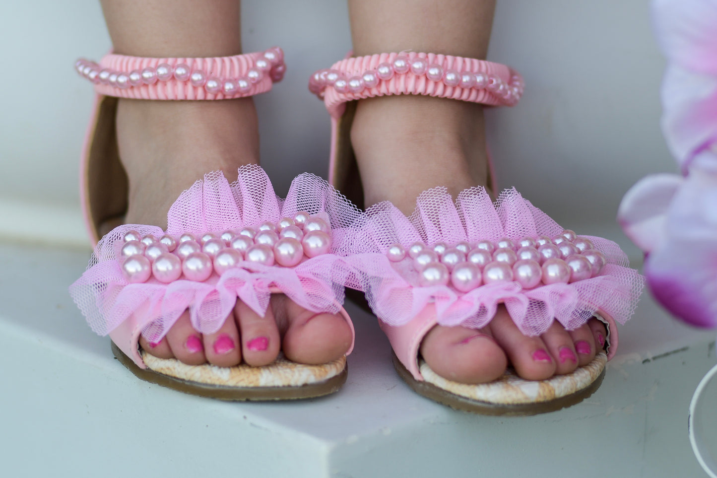Pearl chiffon sandals
