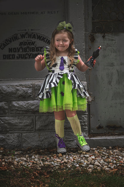 Black white striped Girls Halloween combat boots