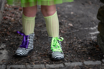 Black white striped Girls Halloween combat boots