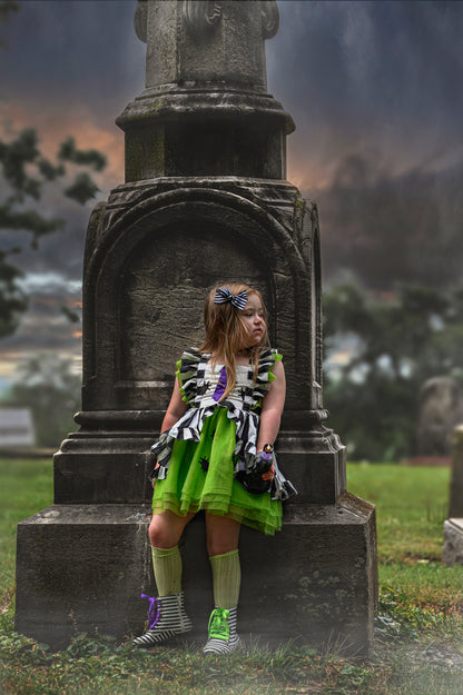 Black white striped Girls Halloween combat boots