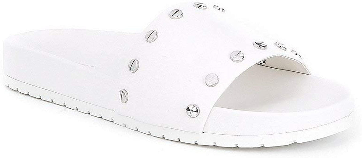 Donna Karan Cannes Stud Detail Slide Sandals, Nappa Leather White 9