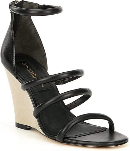 Donna Karan Rachel Wedge Sandals, Nappa Leather Black - 8.5