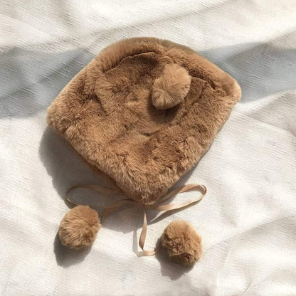 Fuzzy bear pom pom hat
