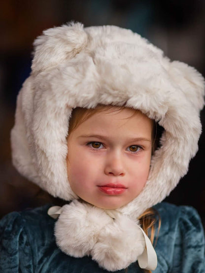 Fuzzy bear pom pom hat