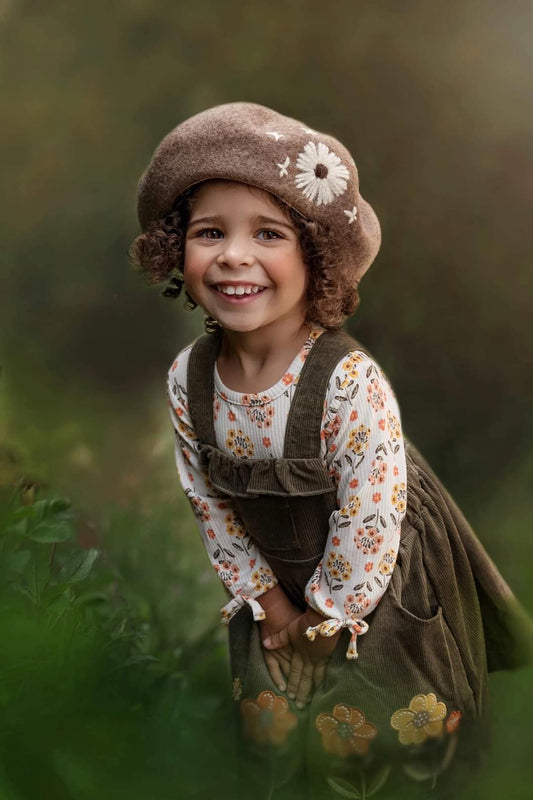 Embroidered dandelion beret