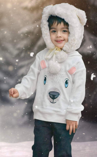 Fuzzy bear pom pom hat