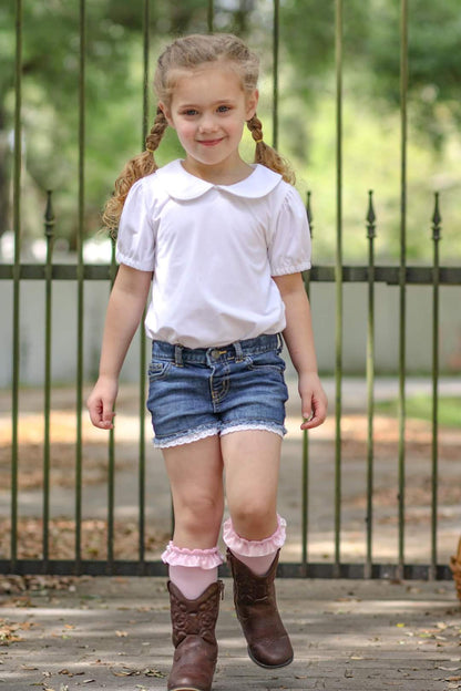 Double Pearl Ruffle knee high socks RTS