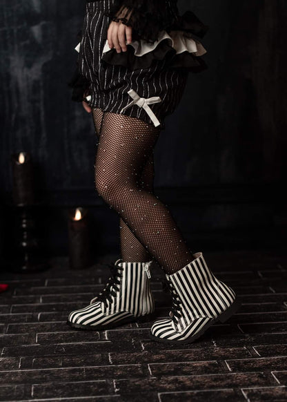 Black white striped Girls Halloween combat boots