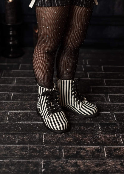 Black white striped Girls Halloween combat boots
