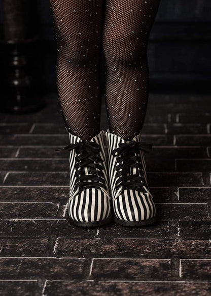 Black white striped Girls Halloween combat boots