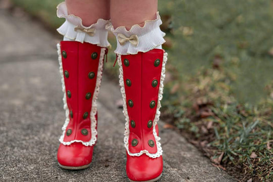 Gold bow contrast ruffle socks