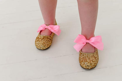 Charlotte glitter flats with interchangable satin bow