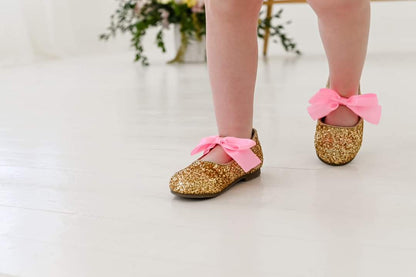 Charlotte glitter flats with interchangable satin bow