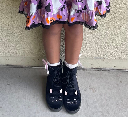 Midnight Mischief Girls Cat suede combat boots