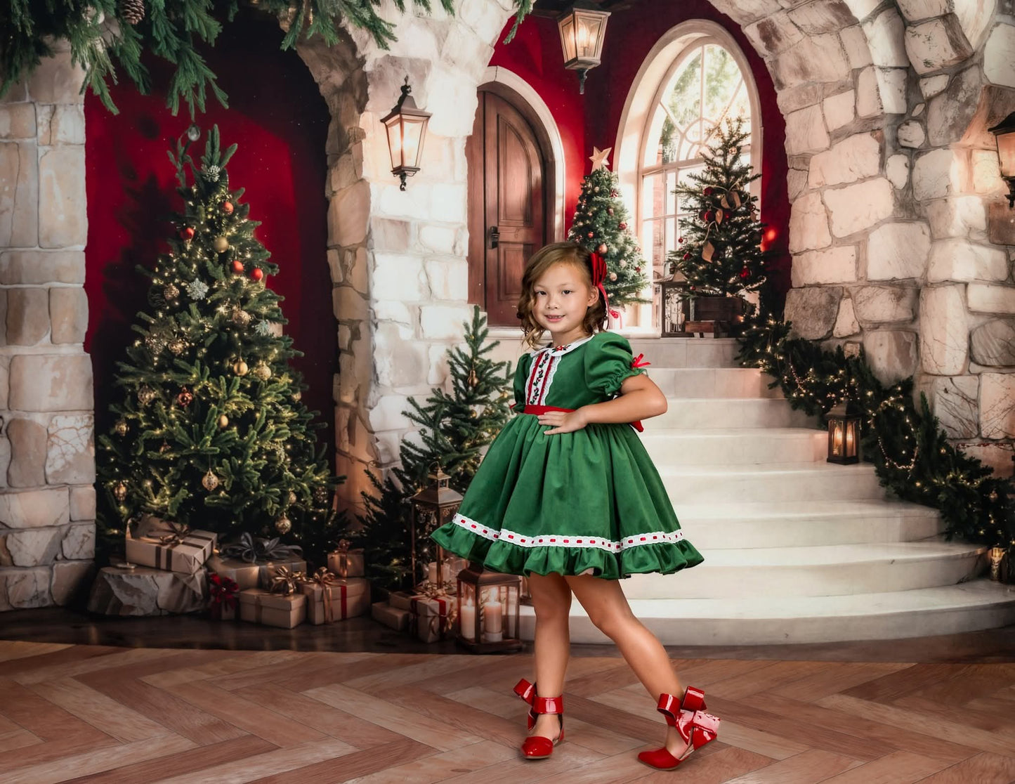 Aubrey Bow Shoes Patent red and black