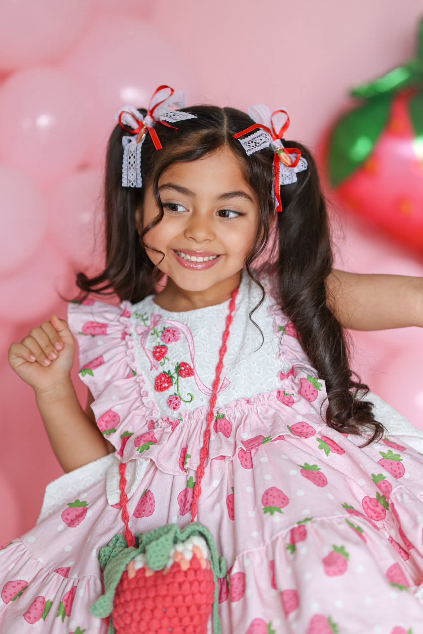 Strawberry Lace Bow Piggy Set