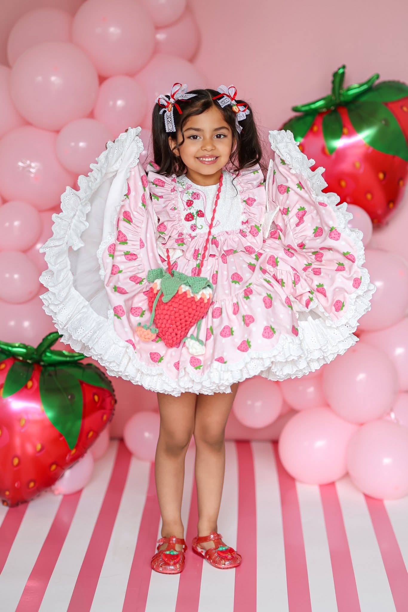 Strawberry Lace Bow Piggy Set