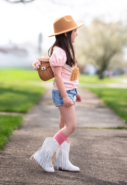 Jolene Fringe Leather Cowgirl Boots white - NEW STYLE