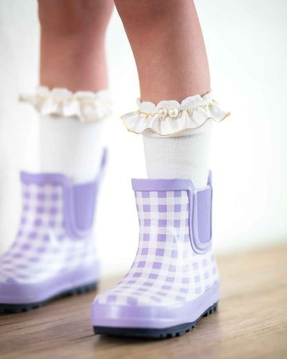 Double Pearl Ruffle knee high socks RTS