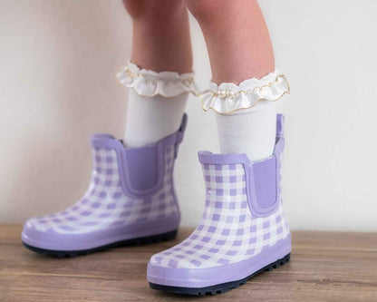 Double Pearl Ruffle knee high socks RTS