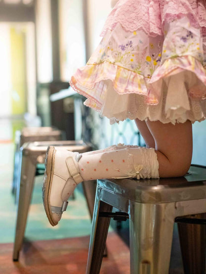 Polka Dot pearl knee high socks RTS