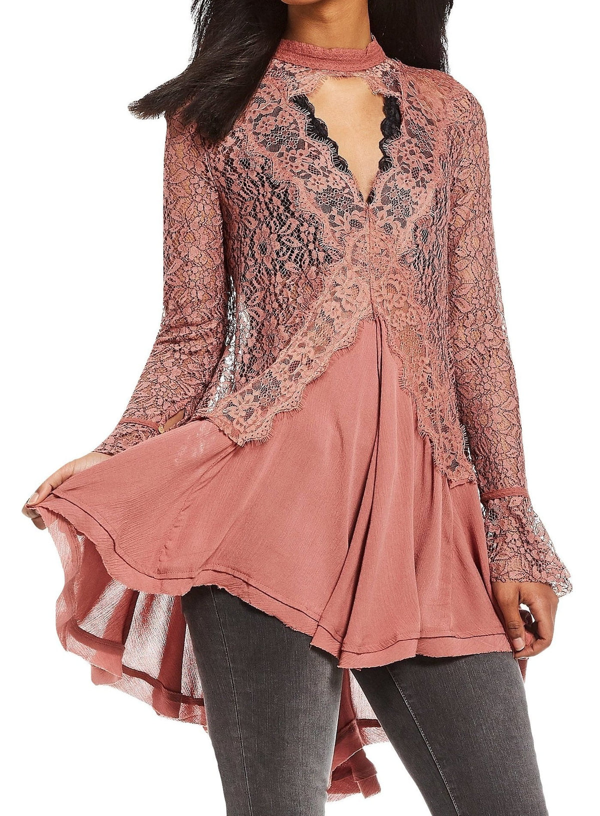 Free People Womens Cutout Lace Tunic Dress,  Large