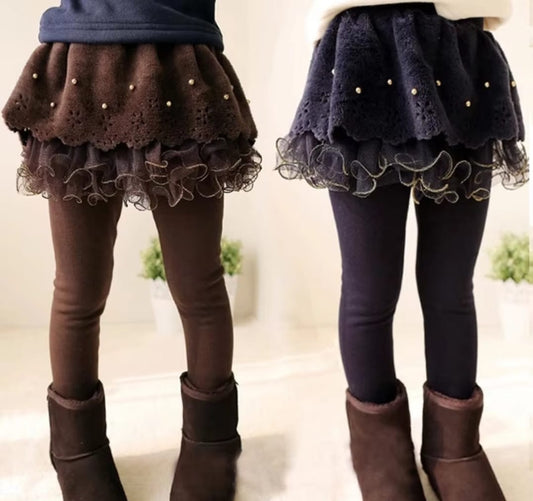 Skirted fleece lined tutu leggings