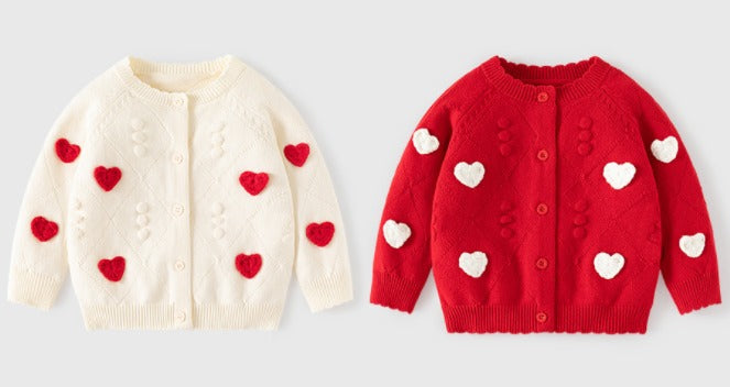 Heart contrast Knit cardigan