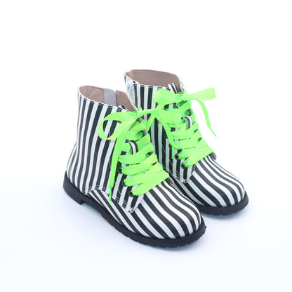 Black white striped Girls Halloween combat boots