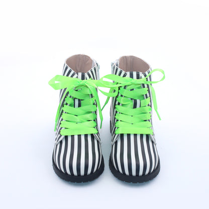 Black white striped Girls Halloween combat boots