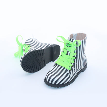 Black white striped Girls Halloween combat boots