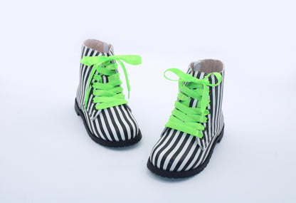 Black white striped Girls Halloween combat boots