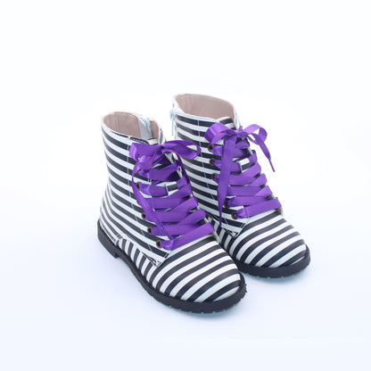 Black white striped Girls Halloween combat boots