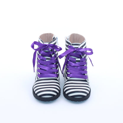 Black white striped Girls Halloween combat boots