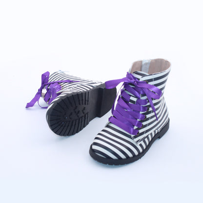 Black white striped Girls Halloween combat boots