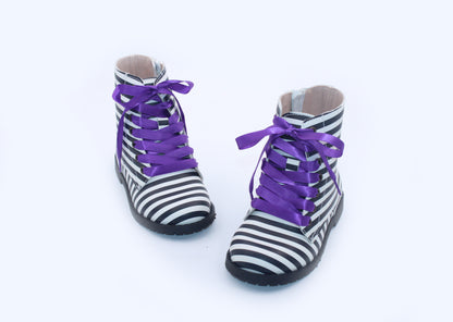 Black white striped Girls Halloween combat boots