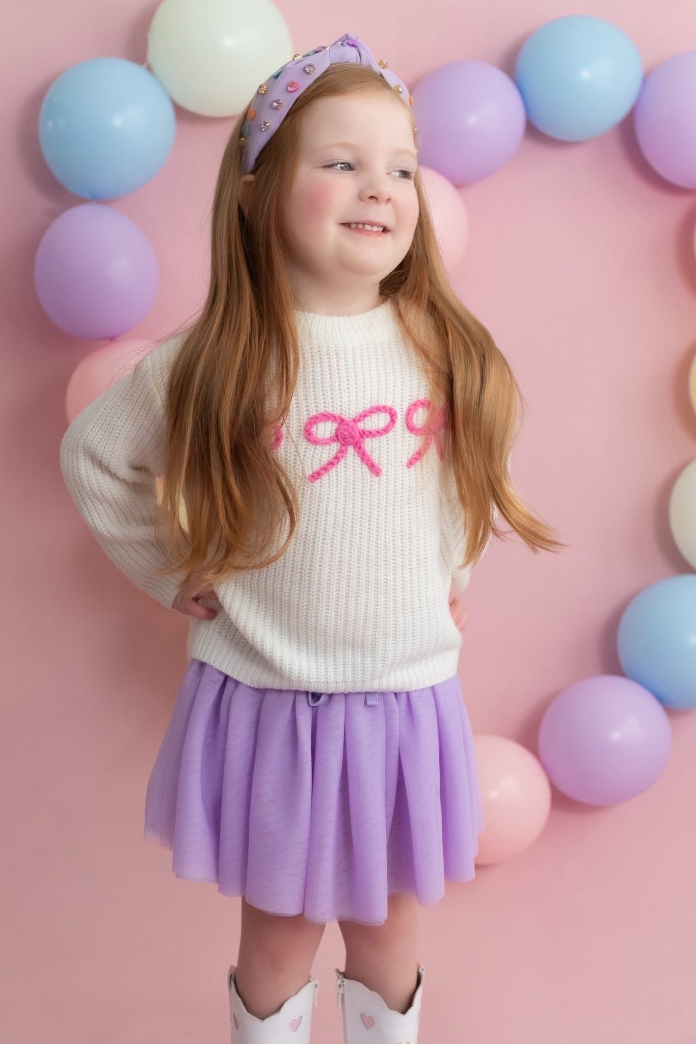 Bow knit embroidered sweater