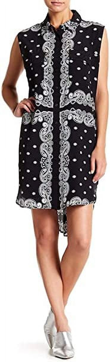 Kendall & Kylie Sleeveless Bandana Silk Dress, Black - Medium