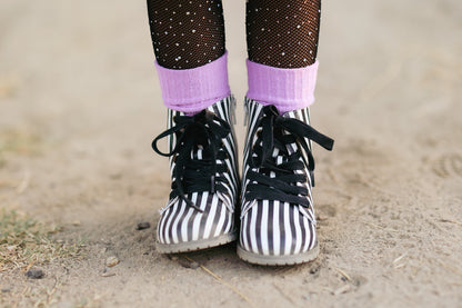 Black white striped Girls Halloween combat boots