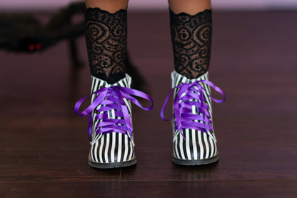 Black white striped Girls Halloween combat boots