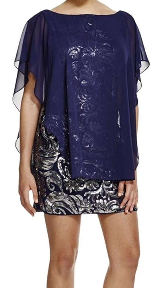 Laundry by Shelli Segal NEW Blue Women's 4 Popover Sequin Shift Dress