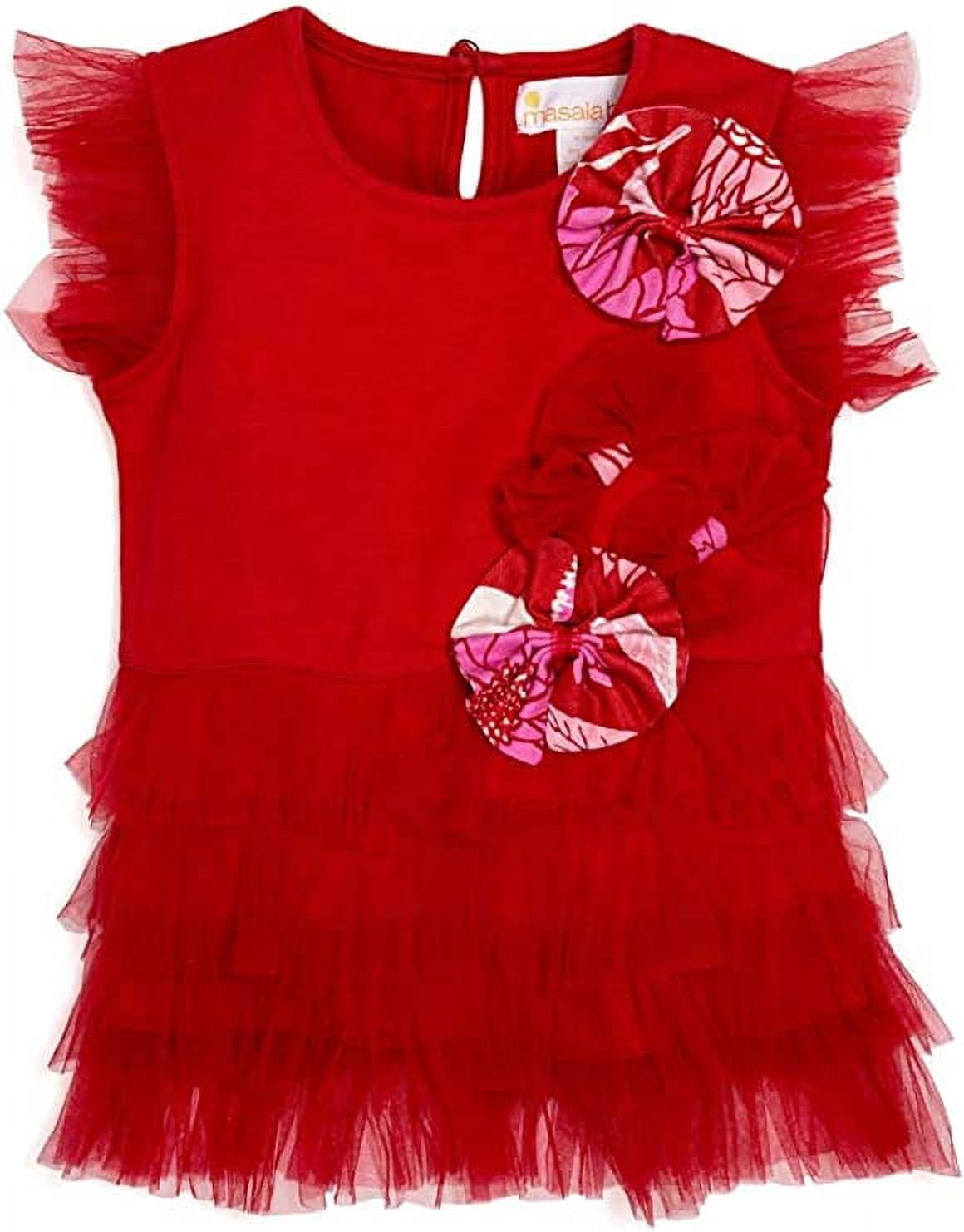 Masala Baby 'Floral' Ruffled Tulle Dress, Red 3-6 Months