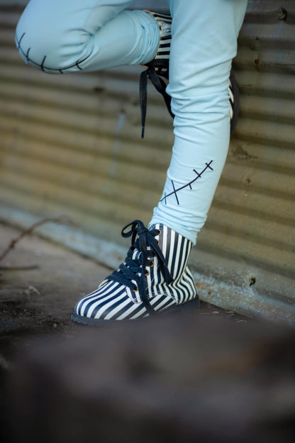 Black white striped Girls Halloween combat boots