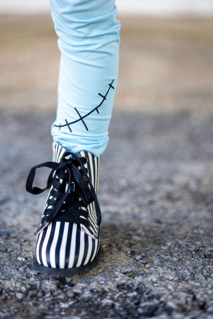 Black white striped Girls Halloween combat boots