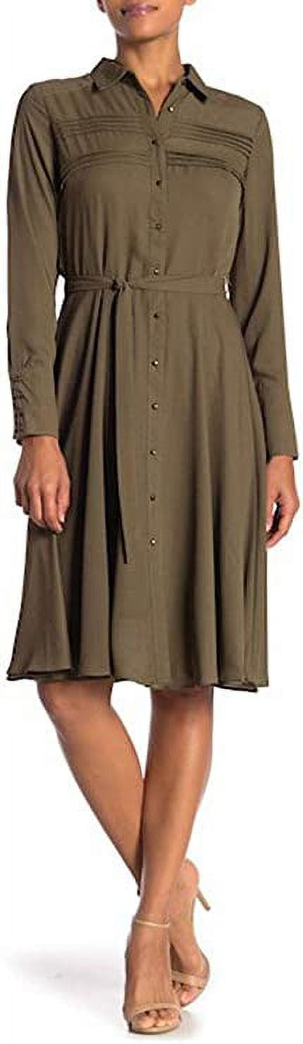 Nanette Lepore Belted Crepe Shirt Dress, Bonsai Green - 8