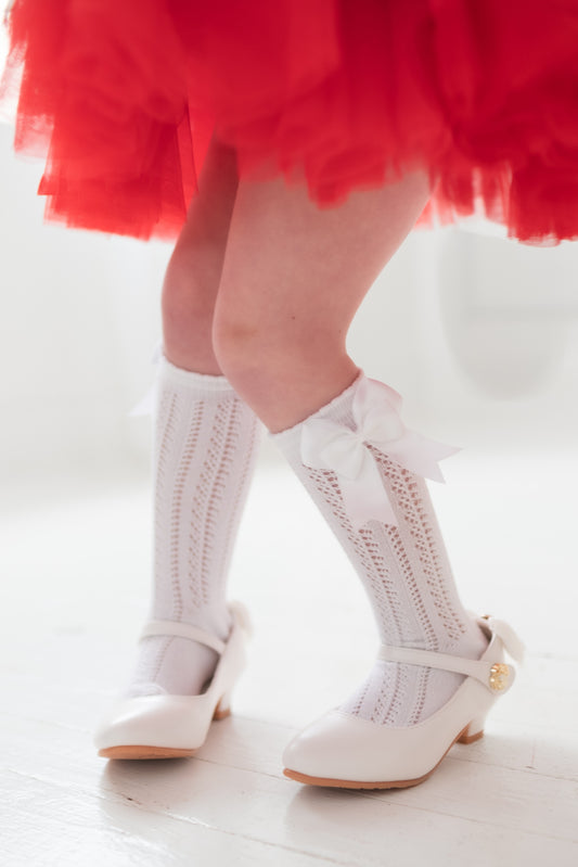 Double bow crochet knee high socks