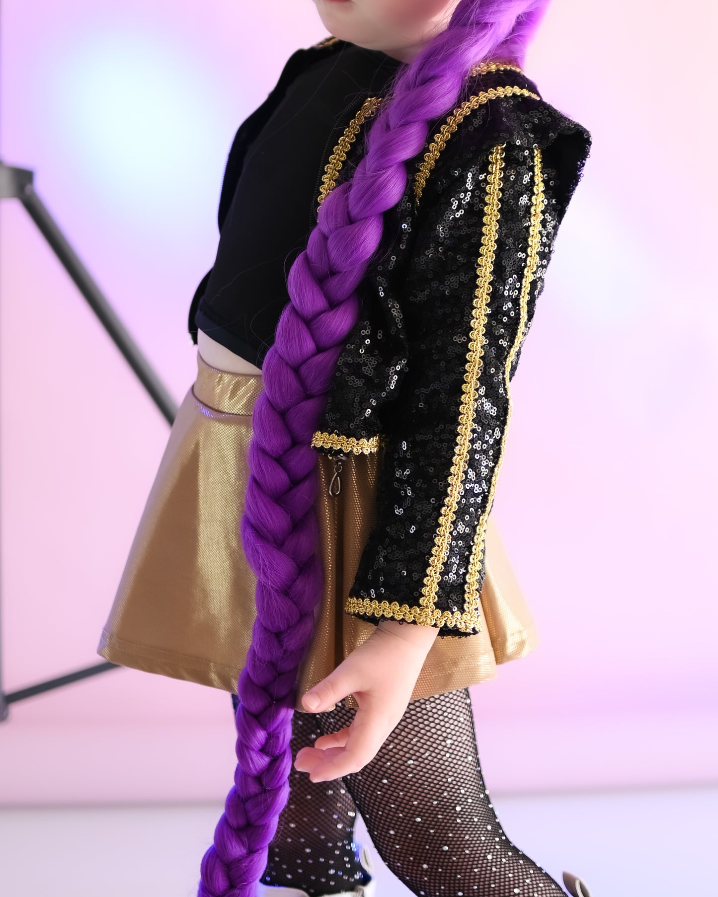 Kpop black gold cropped sequin jacket