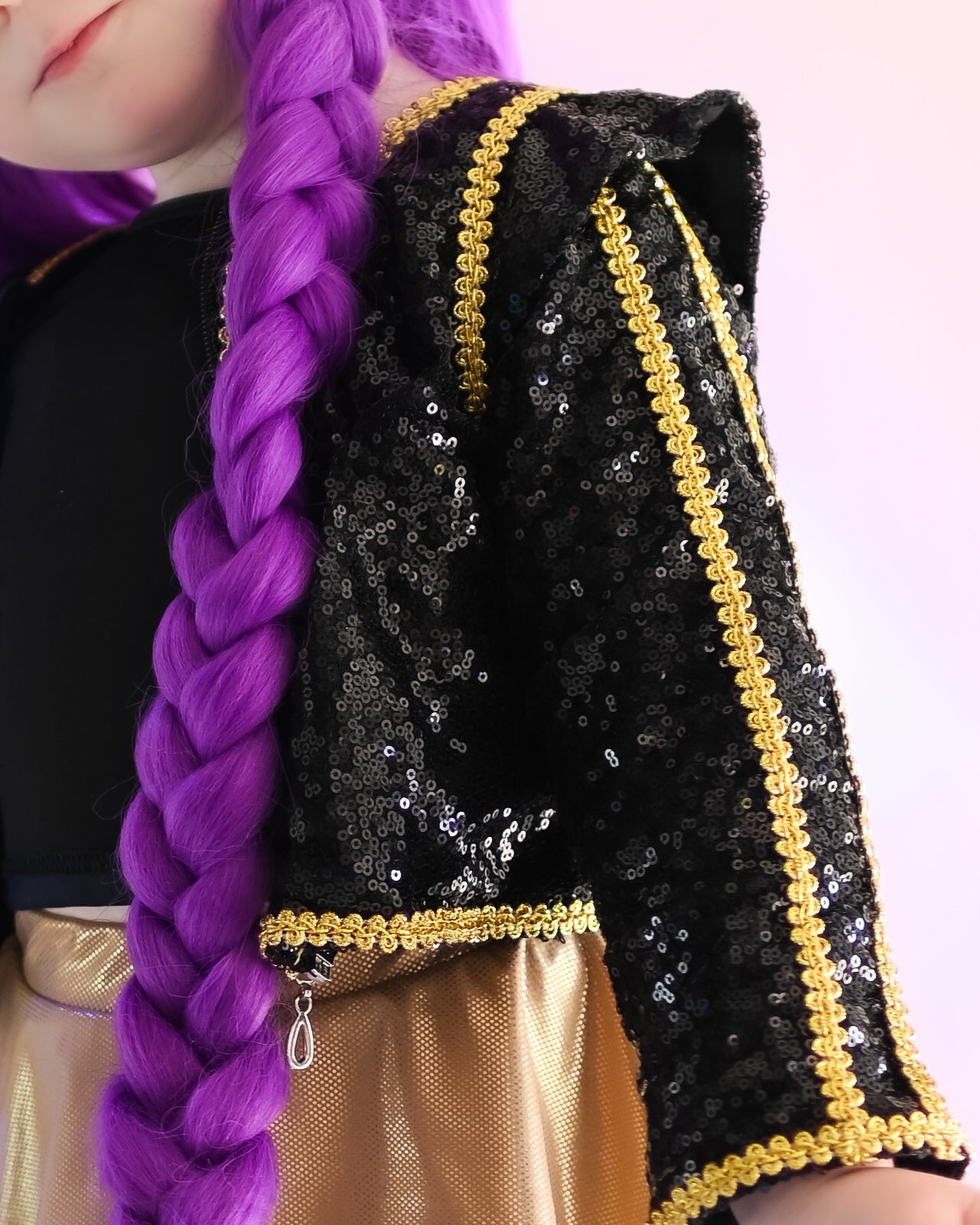 Kpop black gold cropped sequin jacket