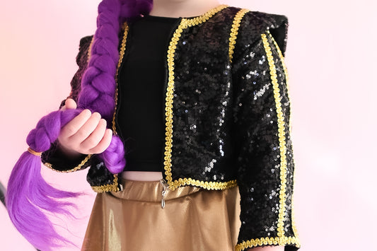 Kpop black gold cropped sequin jacket