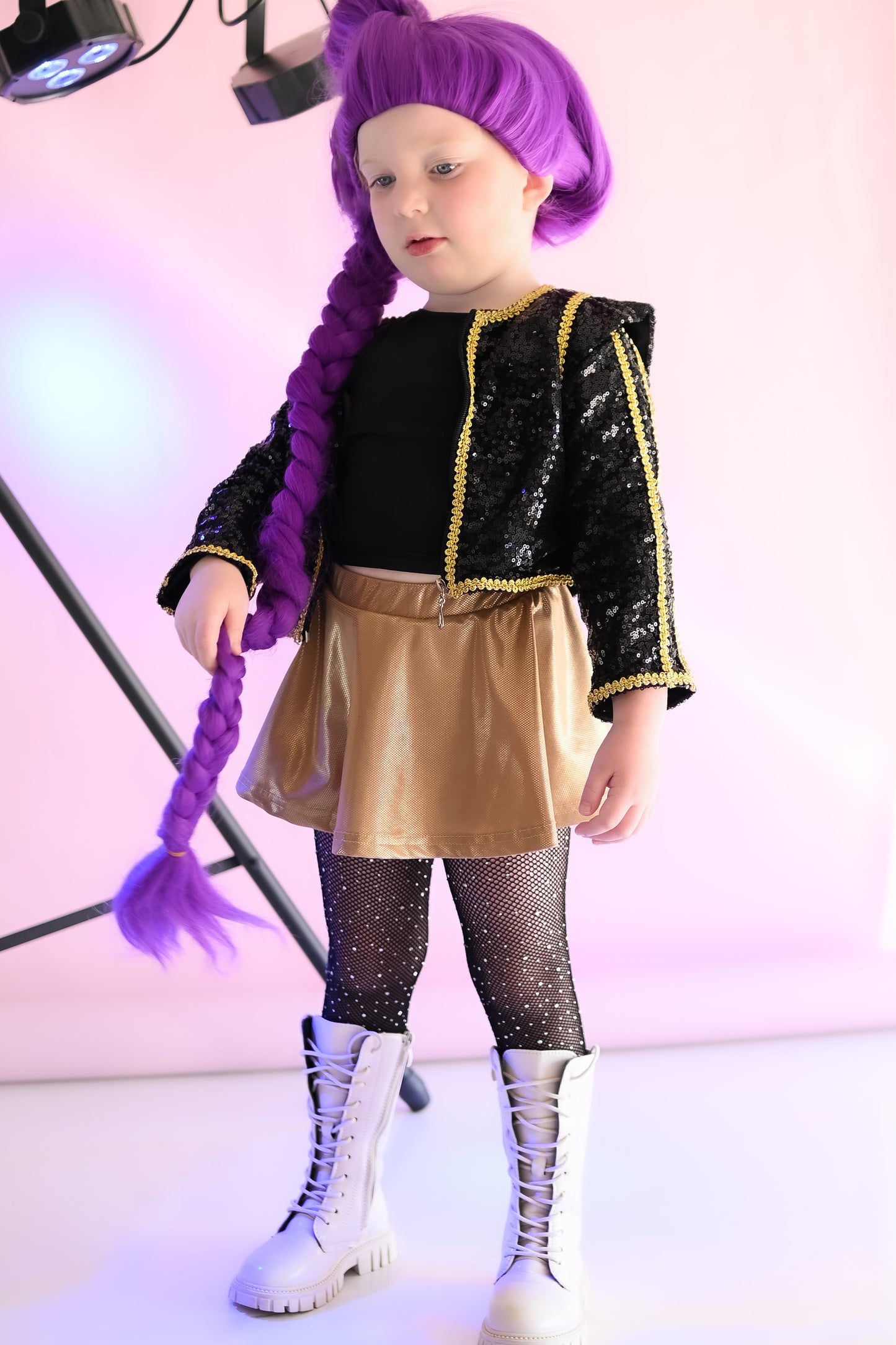 Kpop black gold cropped sequin jacket